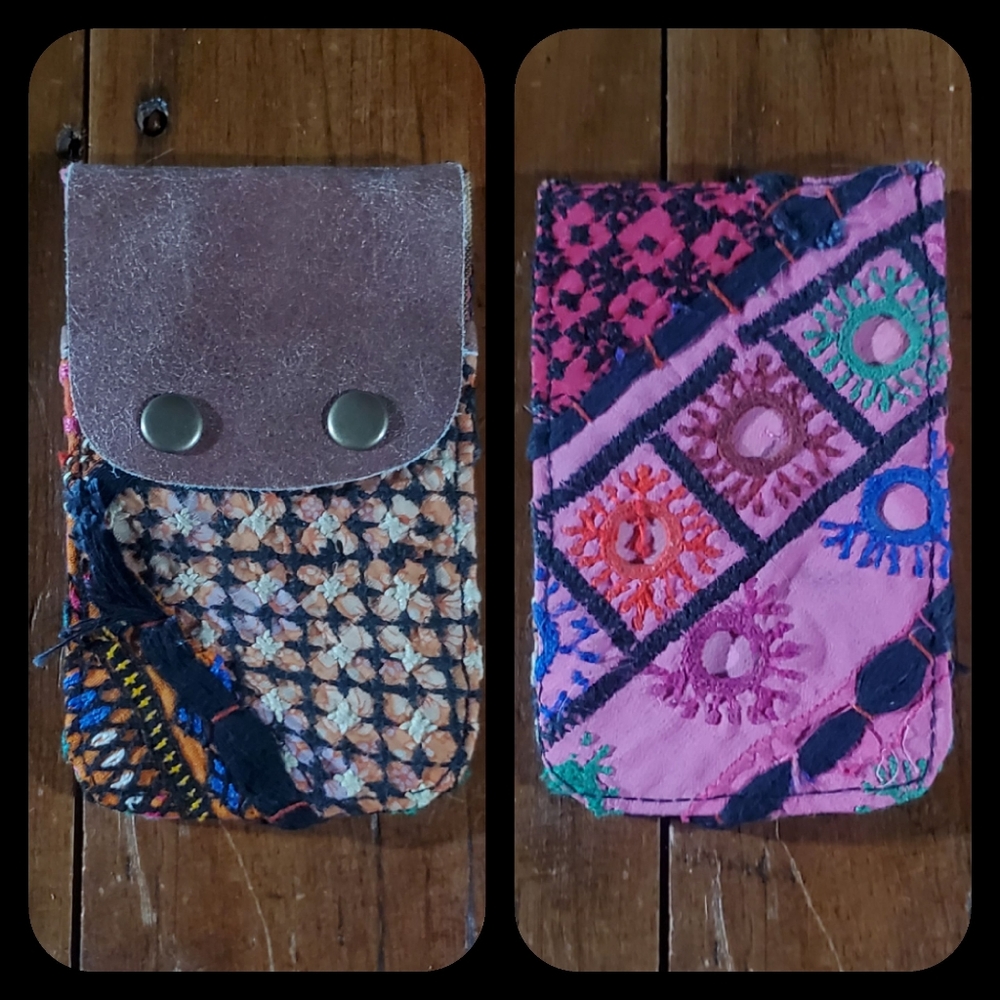 🫡🧀 Free People Boho Embroidered Repurposed vtg banjara hippie Wallet card case